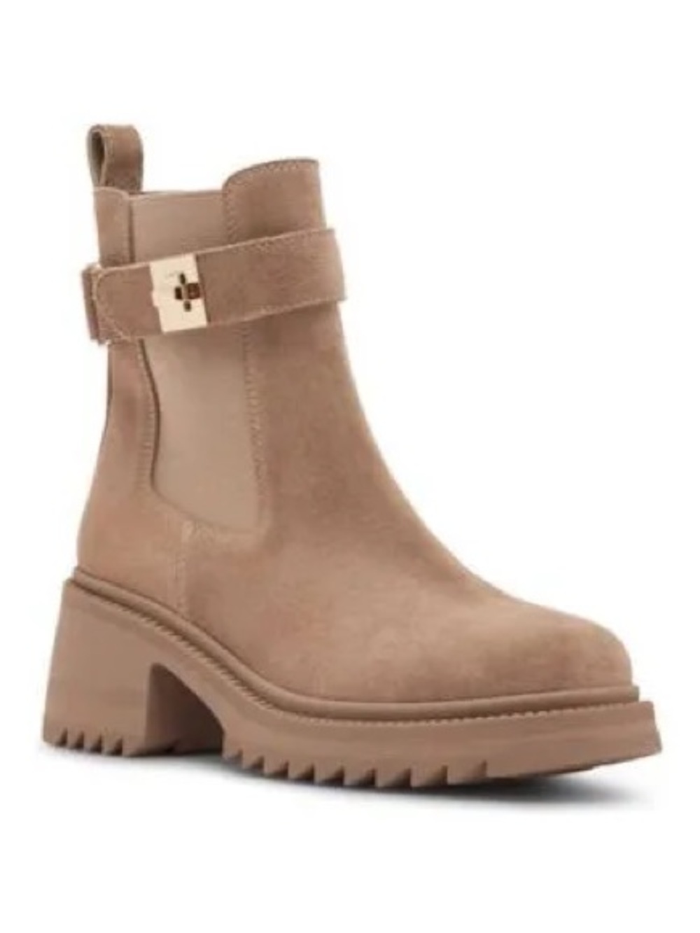 Steve Madden Gates Boots Women's Taupe Beige Suede Block Heel Ankle Bootie